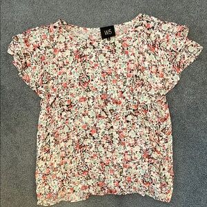 W5 Floral Top with Pink and Green Accents and ruffled sleeves